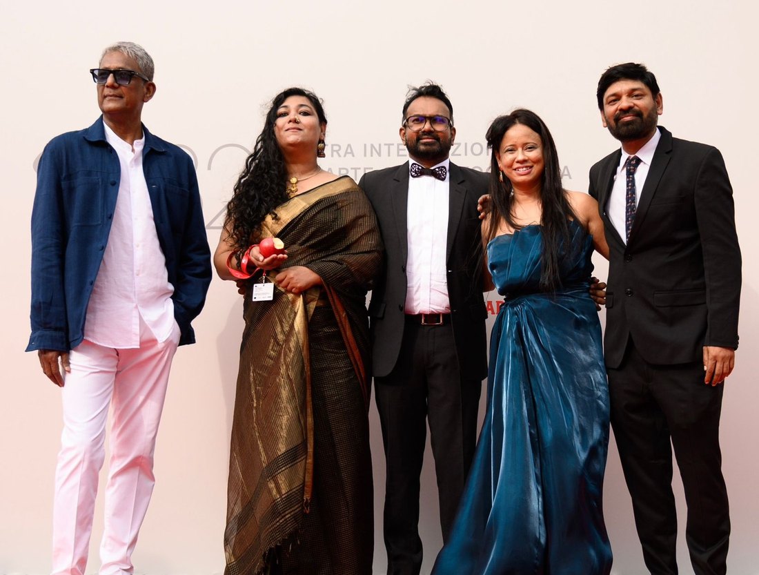 Five people standing together at the 82nd Venice International Film Festival, 2025.