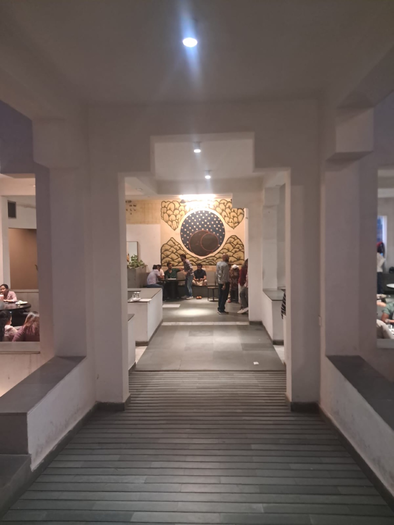 Canteen entrance with moon mural, Jawahar Kala Kendra